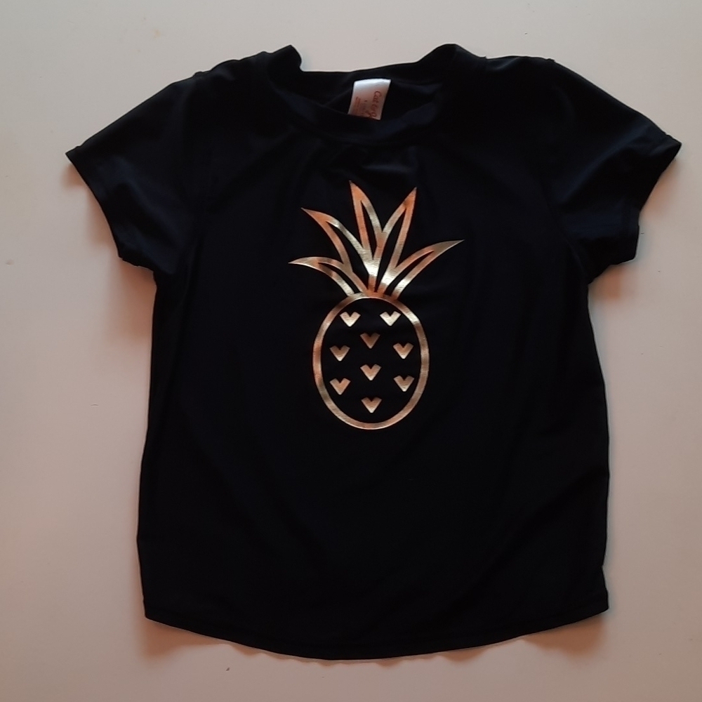 Cat & Jack Girls Black Gold Pineapple Rash Guard Swim Top Size L 10/12